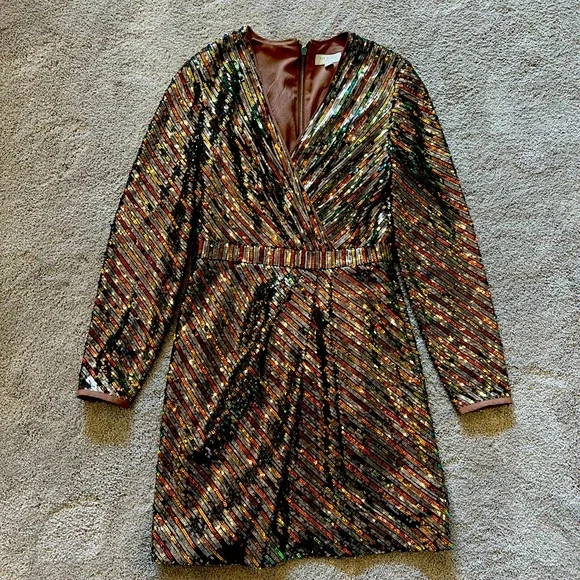 ted baker brown sequin dress Ladivine CC2430 Elegantly Fitted Sparkly Mini Dress Silver-Nude / 6 main image 0